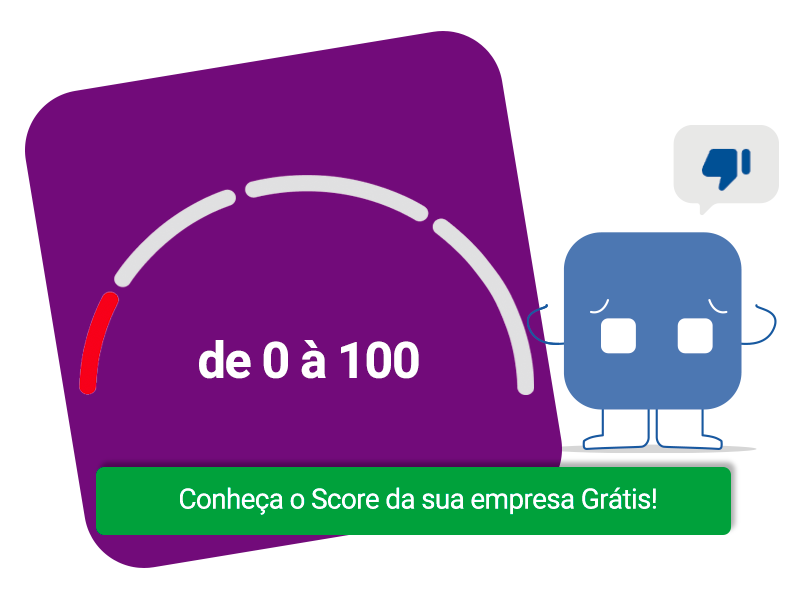 Cardo com representação de uma pontuação de 0 à 100 com um botão indicando conhecer o score da sua empresa gratuitamente