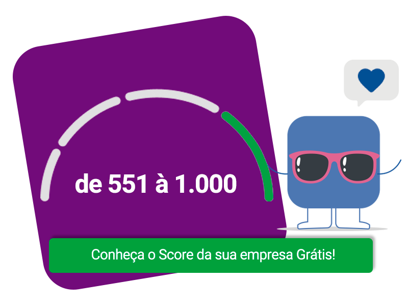 Cardo com representação de uma pontuação de 551 à 1.000 com um botão indicando conhecer o score da sua empresa gratuitamente