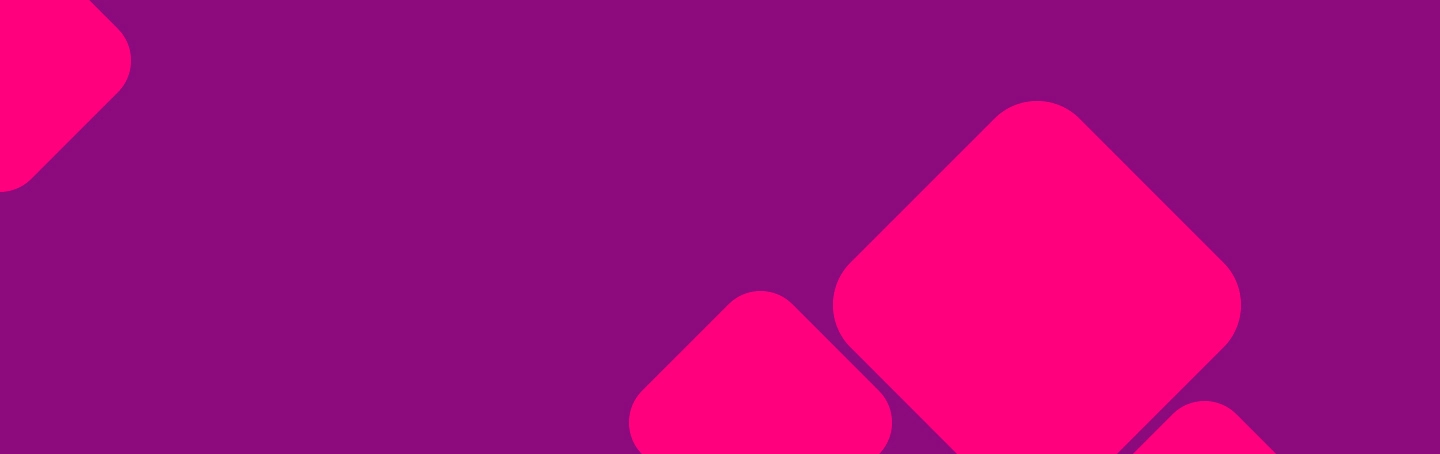 Fundo roxo com quadrados com pontas arredondadas.